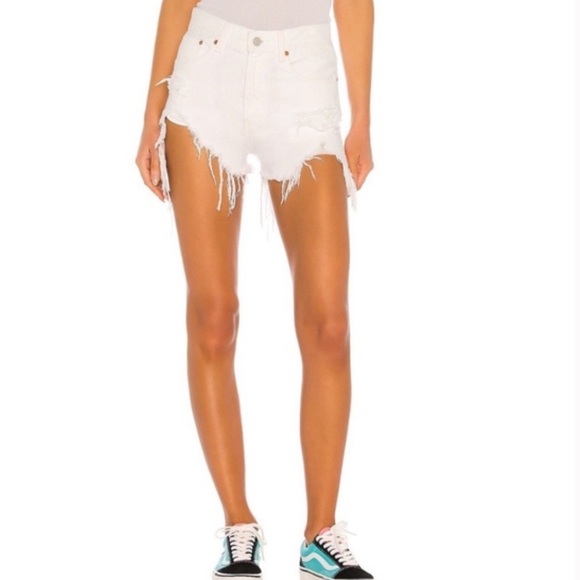 NWOT Free People X Denimist Nic Mid Rise Cutoff White Shorts Size 25 Z171 - Picture 1 of 6